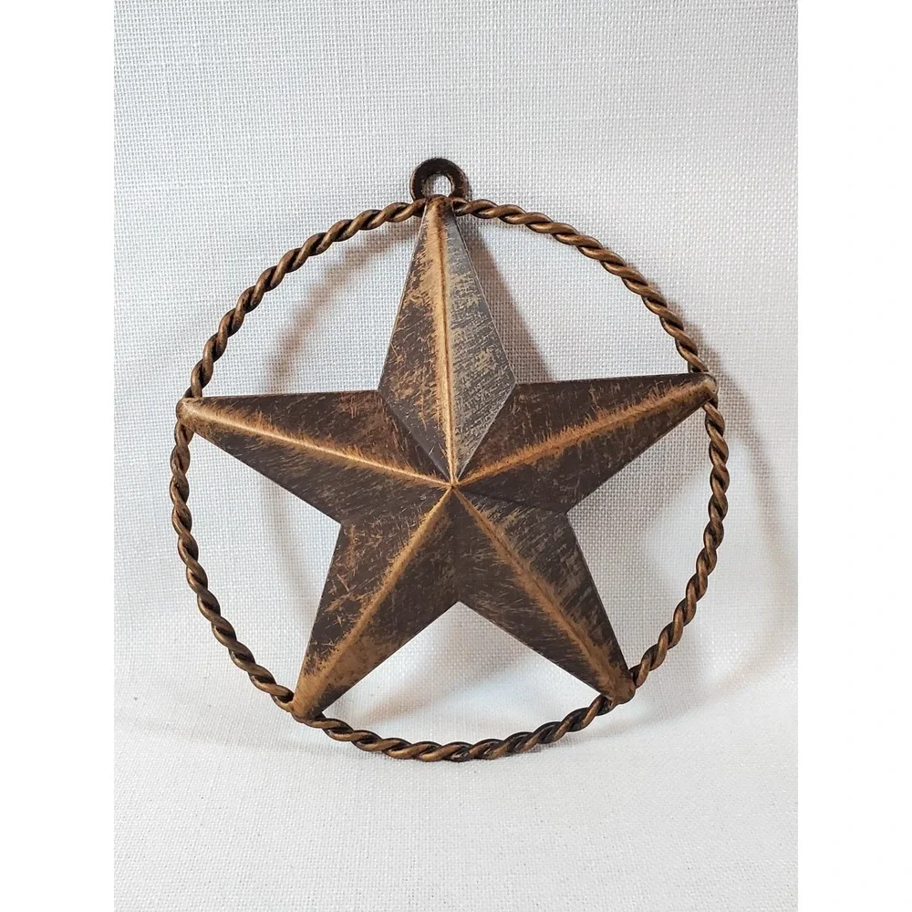 Rustic‎ Metal Barn Star Wall Decor with Twisted Rope Circle 5